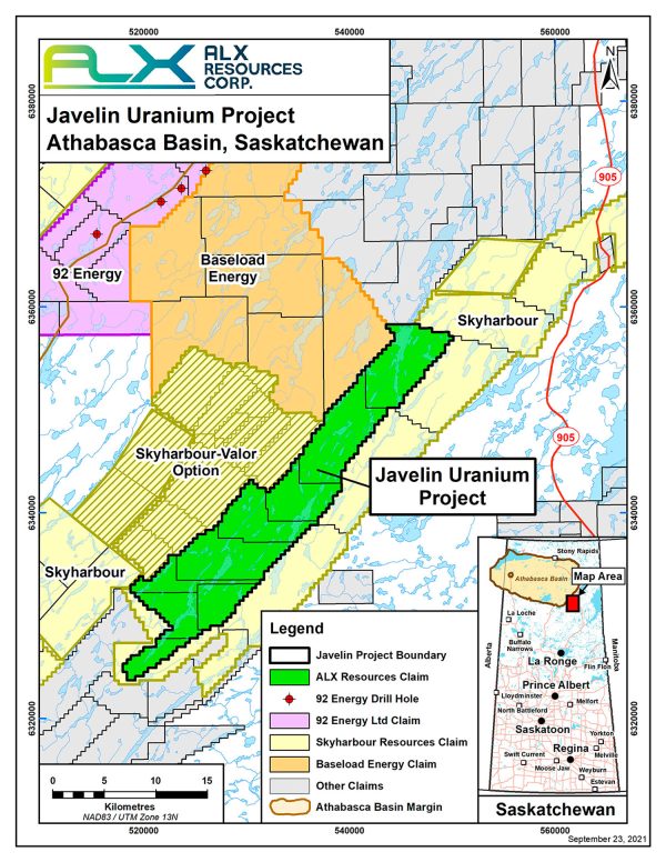 Javelin Uranium Property Location and Claim Map