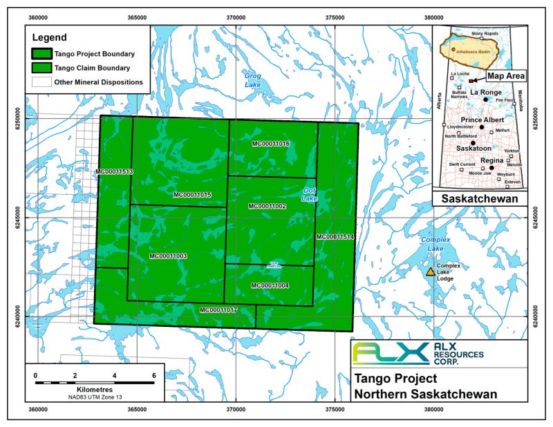 Tango Uranium Property Location and Claim Map