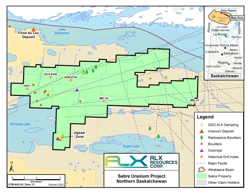 ALX Sabre Uranium Property Location and Claim Map